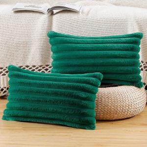 Eryi-Lot De 2 Housses De Coussin En Peluche En Fausse Fourrure Housse De Coussin Décorative Douce À Rayures Moelleuses Pour Coussin De Chambre À Coucher De Canapé Vert 30 X 50 Cm - Neuf