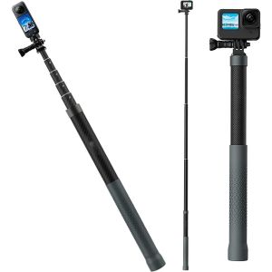 CAI-Invisible Selfie Stick Pole Monopode 120Cm/47,2 Pouces Compatible Avec Gopro 12/11/10/9/8/Max/7/6/5 Insta 360 One R/Rs X2/X3,Osmo Action 2/3,Fibre Carbone Léger Léger - Neuf