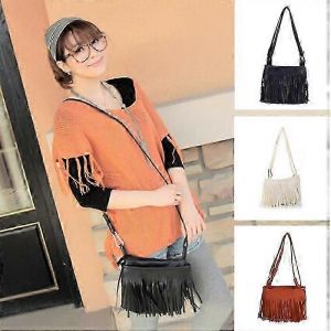 Nouveau sac bandouli&egrave;re femme mini tendance en cuir PU avec franges et pompons. - Neuf