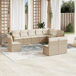 Prolenta Premium - Salon De Jardin Avec Coussins 10 Pcs Beige R&eacute;sine Tress&eacute;e - Neuf
