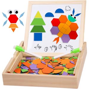 ERYI-Puzzles En Bois Magnétique 160+ Pièces, Jouet Montessori Avec Tableau De Chevalet À Double Face Aimanté, Planche À Dessin Stylos, Jouet Educatif Jeux Enfant Cadeau Pour Bebe Garcon Fille 2 3 4 5 - Neuf