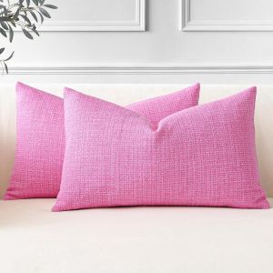 Tianyi-Housses De Coussins En Lin Décoratif Canapé Taie D'oreiller De Couleur Unie Doux Decoration Pour Maison Salon Chambre Canapé Décoration 30x50cm Lot De 2 (Rose Vif) - Neuf