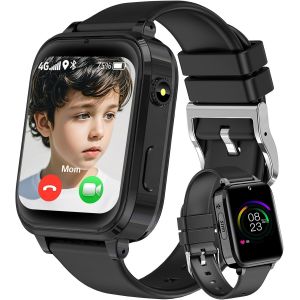 Chenquansarl-Montre Connectée Enfant, 4g Montre Gps Enfant Avec Sos Appel Vidéo Mode Classe Podomètre Réveil, Montre Intelligente Pour Filles Et Garçons (Iron Black) - Neuf
