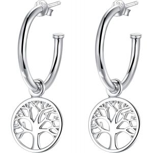 Kal-Boucles D'oreilles Cr&eacute;oles Femmes Argent Sterling 925 &Eacute;toiles/Lune/Coeur/Arbre De Vie Pendantes, Diam&egrave;tre 20mm - Neuf