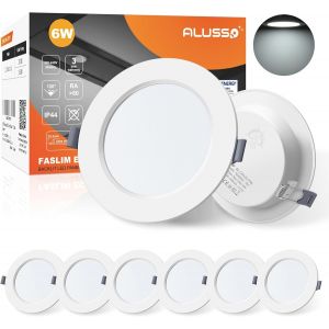 ERYI-Spot Led Encastrable,Spot Salle De Bain Ip44,Spot Led Extra Plat 25.5Mm,6W 430Lumen Spots Encastrés Led 6500K Blanc,Découper 95-110Mm,Pour Cuisine Salon Couloir Lot De 6 - Neuf