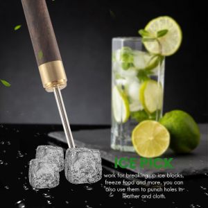 3pcs Pics À Glace En Acier Inoxydable Outil De Cuisine Pic À Glace Avec Poignée En Bois Et Couvercle De Sécurité Pour Le Camping - Neuf