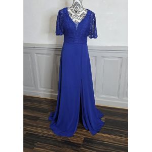 Robe Cérémonie Bohème Manche Courte Dentelle Bleu Roi - Neuf