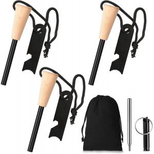 Eryi-Pierre À Feu, 3pcs Allume Feu Survie, Kit De Survie Firesteel Avec Silex De Survie, Lanière De Cou, Grattoir Multi-Outils, Sifflet Pour Randonnée Camping Chasse Living De Survie - Neuf