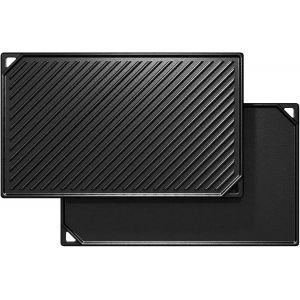 Plaques de cuisson en fonte - 41,8 x 24 cm - Pour four, cuisinière et barbecue, barbecue à charbon de bois - Plaque de cuisson réversible 2 en 1-1 paquet - Neuf