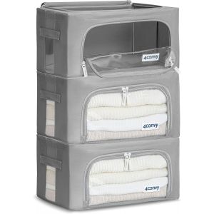 Sjzg-Sac De Rangement Vêtements Avec Fermeture Éclair - [2024 Matériau Amélioré] Housse De Rangement Pour Couette, Draps - Stable U2013 Boîtes De Rangement Vêtements Empilables - 3x24l - Neuf