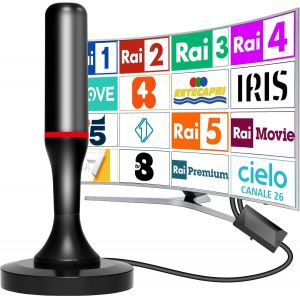 Antenne Tv Interne Amplifi&eacute;e Puissante, 2025 Antenne Smart Tv D'Int&eacute;rieur Avec C&acirc;ble De 3 M, Base Magn&eacute;tique Puissante, R&eacute;ception &Agrave; 360 &deg; Prend En Charge 4K/1080P/Vhf/Uhf Dvb-T/T2 Canaux Gratuits - Neuf