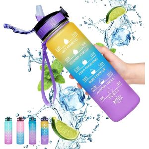 Bouteille D'eau De Sport De 1 Litre,Bouteille D'eau Motivante Avec Marqueur De Temps Et Paille,Bouteille Anti-Fuite,Bouteille D'eau Avec Marquages De Temps Et Filtre,Le Camping.[B30] - Neuf