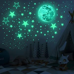 Promotion hivernale,Stickers muraux étoiles lumineuses,443 pièces adhésives et un autocollant Lune lumineuse,Décoration de plafond fluorescente pour chambres d'enfants,chambres de bébés ou - Neuf