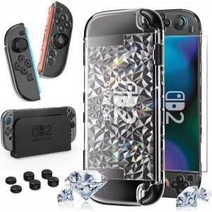 HEYSTOP Coque Transparente pour Nintendo Switch 2 - Dockable, Protection en PC Anti-Rayures avec Film Tremp&eacute; et Grips pour Manettes, Accessoires Essentiels pour Switch 2 - Neuf