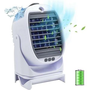 KALANKA-FISHTEC Mini Climatiseur Mobile - Brumisateur et Rafraîchisseur d'Air - Ventilateur Portable Rechargeable USB - 3 Vitesses - Silencieux - 2 Réservoirs d'eau - Rotation à 360° - Sans évacuatio - Neuf