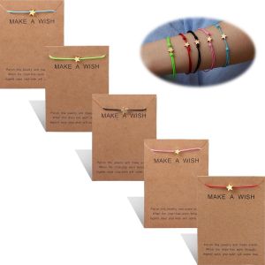 Kal-5 Pcs Bracelet D'amitié Ensemble Avec Carte De Message Faites Un V?u Réglable Bracelet Étoile Coeur À La Main Bracelet Simple Mode Femmes Bijoux Cadeaux - Neuf