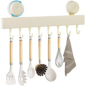 Cmwx-Barre Cuisine Ustensile Avec Ventouse, Support Ustensiles Cuisine Avec 8 Crochets, Porte Ustensiles Cuisine Mural En Acier Au Carbone, 20 Kg Capacité, Pour Salle De Bain, Salon, Beige - Neuf
