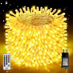 TIANYI-60m 600LEDs Guirlande Lumineuse Exterieure, étanche IP44 Guirlande Lumineuse Sapin de Noel, 8 Modes Lumineuse Intérieur Extérieur avec Télécommande pour Chambre, Terrasse, Jardin - Neuf