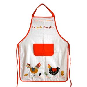 Promotion ! Tablier De Cuisine Coton 'poules' Rouge Blanc (La Famille Champ&ecirc;tre) - 90x70 Cm - Neuf