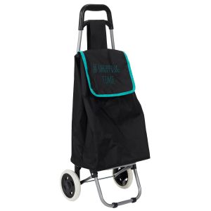 Jexnovashop-Sh1549, Chariot De Course Pratique &Agrave; Deux Roues, Tissu Color&eacute; Avec Motifs Originaux, L&eacute;ger Et Maniable, Id&eacute;al Pour Le March&eacute;, 935 Cm, Noir/Turquoise/Rose - Neuf