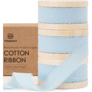 Ruban De Coton 1,6 Cm X 19,2 M (3 Rouleaux*6,4 M) Bleu Clair, Franges Faites Main Rubans En Tissu Pour Invitations De Mariage Bouquets De Mari&eacute;e Vacances D&eacute;coration Emballage Cadeau - Neuf