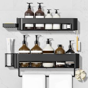 Lot de 4 &eacute;tag&egrave;res de douche adh&eacute;sives de 39,6 cm, organiseurs de salle de bain de grande capacit&eacute;, rangement et d&eacute;coration d'int&eacute;rieur, cuisine, sans per&ccedil;age, &eacute;tag&egrave;res de douche pour - Neuf