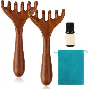 Kal-Appareil De Massage De La Tête, Peigne De Massage À Six Griffes, Peigne De Massage Naturel Fait À La Main Pour Soulager La Fatigue, Le Corps, Huiles Essentielles Et Carte De Points D'acupuncture - Neuf