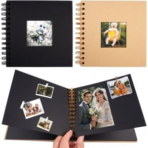 Album Scrapbooking, 17x17cm Cahier Scrapbooking, Album Photo Scrapbook Avec Papier Kraft &Agrave; Couverture Rigide, Pour Mariage, Anniversaire, Voyage, No&euml;l,B&eacute;b&eacute; Et Famille(20 Feuilles/40 Pages, Kaki/Noir) - Neuf