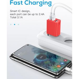 Chargeur Secteur Usb 3 Ports Prise Usb Chargeur Mural 3pack 15w/ 3.1a Adaptateur Usb Universel Compatible Avec Iphone 11 Xs Xr X 8,Huawei P20,Samsung Galaxy Note 8,S9,S8 (Red-2 Pack) - Neuf