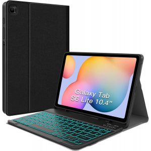 Étui Clavier Rétroéclairé Pour Samsung Galaxy Tab S6 Lite 10,4"" 2024/2022/2020, Galaxy Tab S6 Lite Sm-P620/P625/P610/P613/P615/P619 Avec Porte-Stylet Sans Fil Noir - Neuf