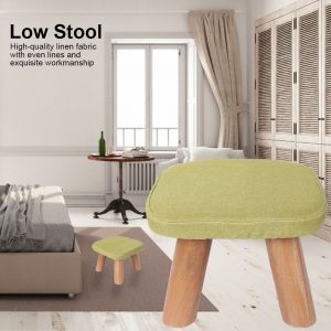 Hjlian Petit Tabouret Ottoman Rond En Bois Avec Siege Moelleux (Vert) - Neuf