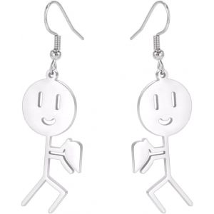 Kal-Drôle Smiley Doigt Du Milieu Graffiti Dangle Boucles D'oreilles Personnalisé Cool Gestes Collier Punk Créative Unique À La Main Déclaration Amitié Bijoux Femmes Hommes - Neuf
