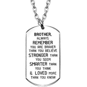Plaques D'identité Pour Hommes Colliers Pour Frère Rappelez-Vous Toujours Que Vous Êtes Plus Courageux Que Vous Ne Le Croyez Cadeaux D'anniversaire Plus Forts Argent - Neuf