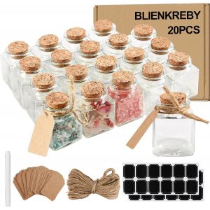 Lbgwp60-Lot De 20 Petite Bouteille En Verre, 50 Ml Fiole En Verre, Mini Pot Conservation Carré Avec Étiquettes Et Ficelle, Mini Bouteille Verre Pour Mariage, Fête, Dragees Bapteme - Neuf