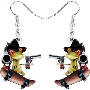 Kal-Acrylique Dessin Animé Grenouille Skateboard Boucles D'oreilles Pendentif Grand Long Bijoux Animaux De Mode Pour Femmes Filles Ados Charms - Neuf