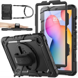 Coque Pour Samsung Galaxy Tab S6 Lite 10.4'' 2024/2022/2020, Coque De Protection Robuste Galaxy Tab S6 Lite Avec Protecteur D'écran Porte-Stylo [Dragonne Rotative À 360] & Support (Noir) - Neuf