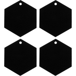 KALANKA-Lot de 4 dessous de plat hexagonaux en silicone résistant à la chaleur pour comptoir, cuisine, plats chauds, casseroles et poêles, noir - Neuf