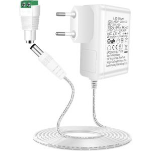 24W Adaptateur Secteur Universel AC à DC 12V 2A Transformateur d'alimentation pour Bandes LED,Routeur,Caméra(Blanc) - Neuf