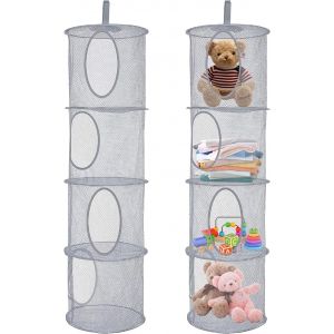 Jexnovashop-2 Pi&egrave;cesfilet Rangement Suspendu, 4 Niveaux Filets De Rangement Pliables, Organisateur Suspendu Pour Peluches, Range Peluche Organisateur En Tissu Pour Jouets, Petits V&ecirc;tements (Gris) - Neuf