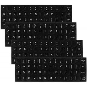 acdsgd-Lot de 4 autocollants universels pour clavier d'ordinateur portable et de bureau en PVC noir mat avec lettres blanches - Neuf