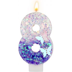 Eryi-Bougies D'anniversaire Chiffres, 7,3 Cm Bougie Papillon Violet Bougies Numérotées À Paillettes Décorations De Gâteau Violettes Bougies Numérotées Mignonnes Joyeux Anniversaire (Numéro 8) - Neuf
