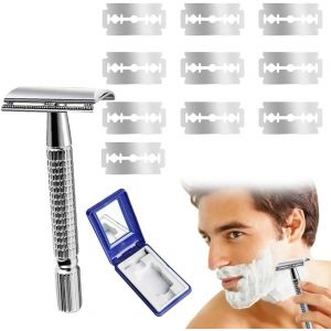 Rasoir De S&eacute;curit&eacute; Homme Et Femme,Rasoir De Surete Avec 10 Lames,Rasoir S&eacute;curit&eacute;,Rasoir Manuel,Safety Razor,Rasoir ,Inox M&eacute;canique Manuel Rasoir De S&eacute;curit&eacute; Pour Homme And Femme - Neuf
