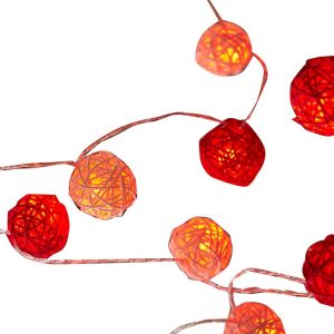 KAL-Guirlande Lumineuse D&eacute;corative En Forme D'&Eacute;toile Rouge En Forme De Boule De Rotin Guirlande De Boules De Rotin Romantique Lanterne Pour F&ecirc;te De No&euml;l D&eacute;coration (1,5 M/4,9 Pieds) - Neuf