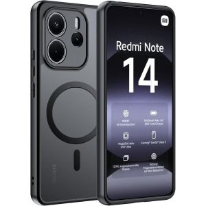Kal-Magnétique Coque Pour Xiaomi Redmi Note 14 4g Case Avec Magsafe, Anti-Chute Silicone Souple + Acrylique Givré Coque, Etui Translucide Mat Arrière Housse Fine Antichoc - Noir - Neuf