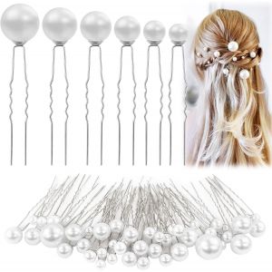 Kal-50pcs Épingles À Cheveux En Perles En Forme De U De Mariée, Accessoire Cheveux Mariage En Forme De U, Argenté, 8-20mm Pince Cheveux Mariage En Perles De U, Pour Mariée, Demoiselle - Neuf