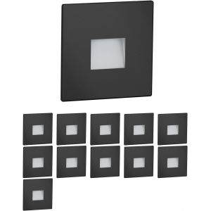 12 Pièces Led Lumière D'Escalier/Lampe Murale Encastrée Fow Pour L'Intérieur Et L'Extérieur, Downlight, Carré, Noir, 85 X 85Mm, Blanc Chaud[AMP748599] - Neuf