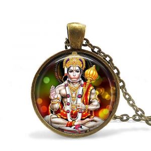 Vintage Inde Religion Collier Dieu Brahma Seigneur Shiva Vishnu Bijoux Verre Cabochon Pendentif Cha&icirc;ne Colliers Religion Bijoux - Neuf
