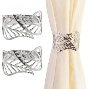 Lot de 2 embrasses de rideaux creuses argent&eacute;es &agrave; ressort pour la maison et le bureau - Neuf