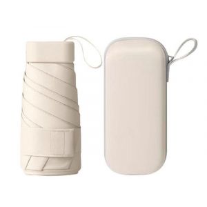 Mini parasol de poche à 6 baleines avec coffre de rangement ¿ Protection UV, design compact, couleur abricot - Neuf