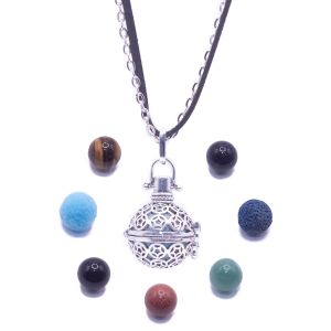 -Collier Femme Appel Aux Anges De Grossesse - Boule Musicale Vintage Mexicaine - Pendentif Femme En Argent Avec Pierres Naturelles Talisman Deux Cha&icirc;nes - Diffuseur D'huiles - Neuf